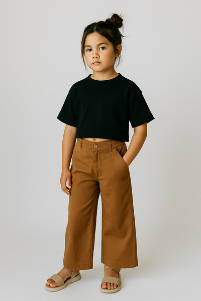 Kız Çocuk Crop Tişört %100 Pamuk 3–9 Yaş | RG1604 - TAŞ