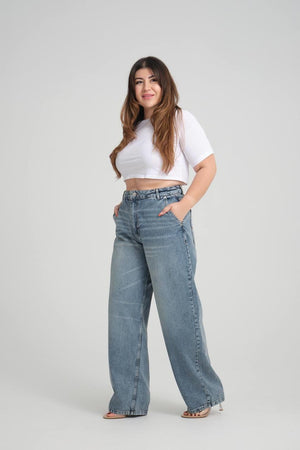 Yüksek Bel Bol kesim Blue Skater Jean Pantolon