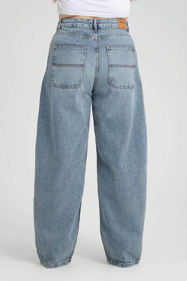 Yüksek Bel Bol kesim Blue Skater Jean Pantolon