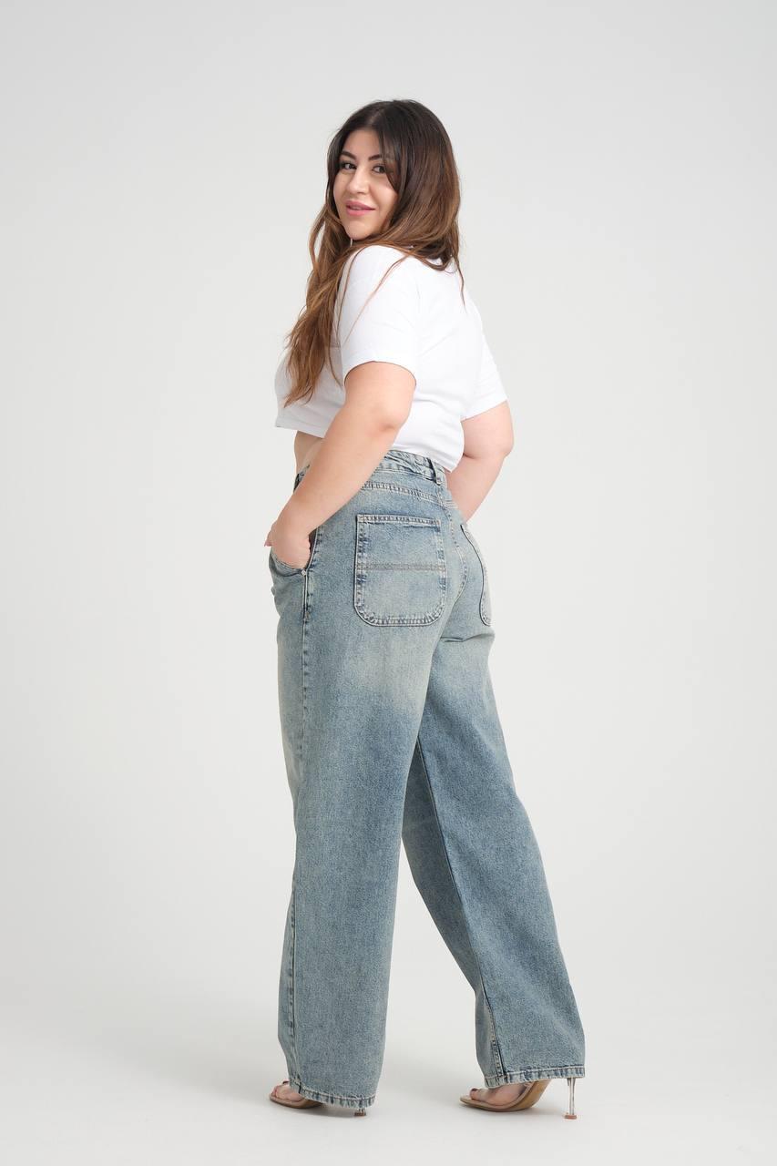 Blugi skater cu talie înaltă, lejer, cu nuanță albastră