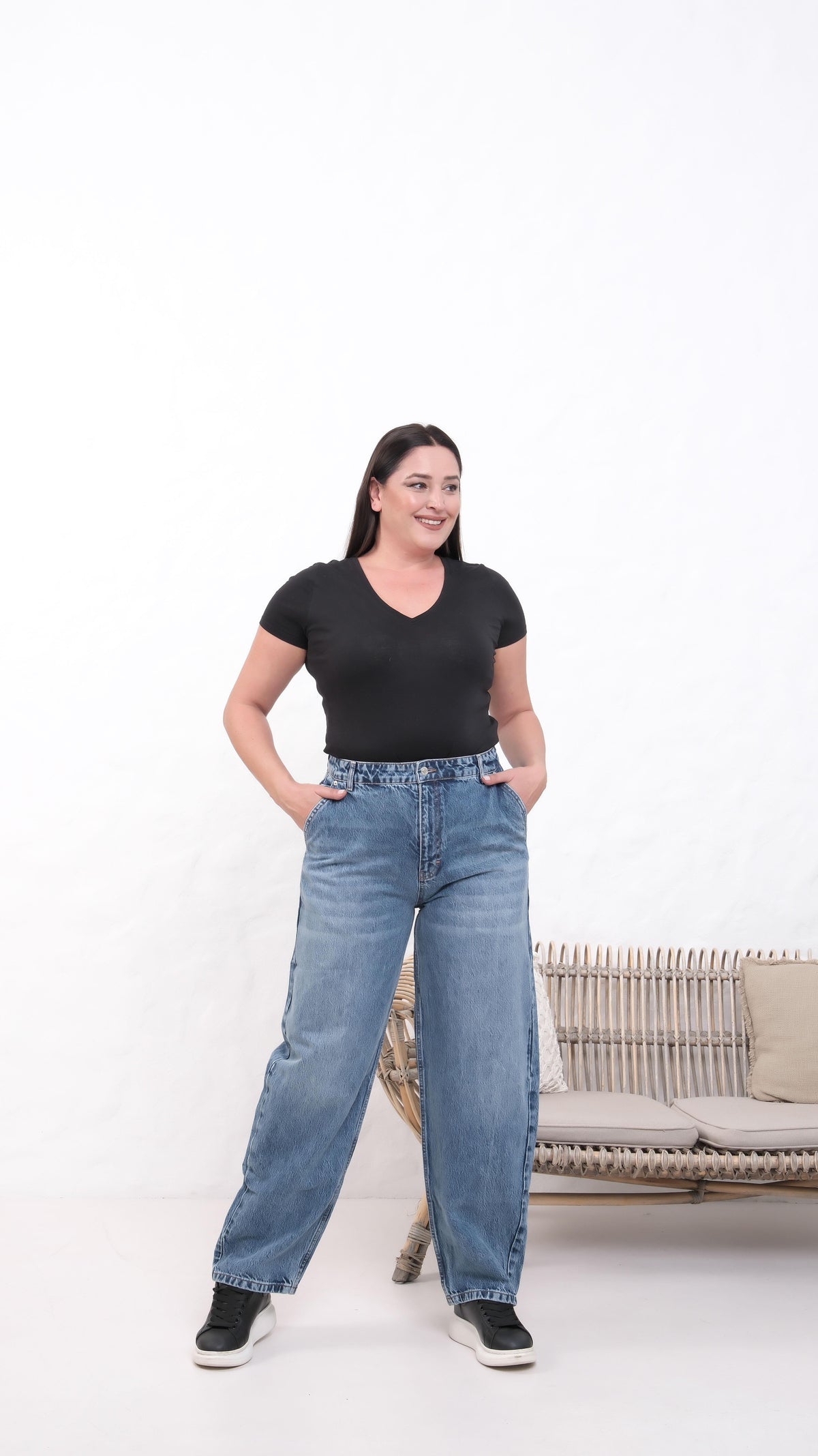 High Waist Plus Size Dark Blue Jean Pants