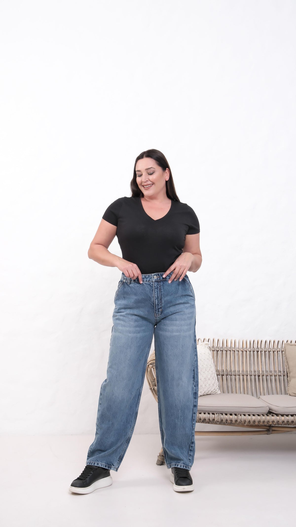 High Waist Plus Size Dark Blue Jean Pants