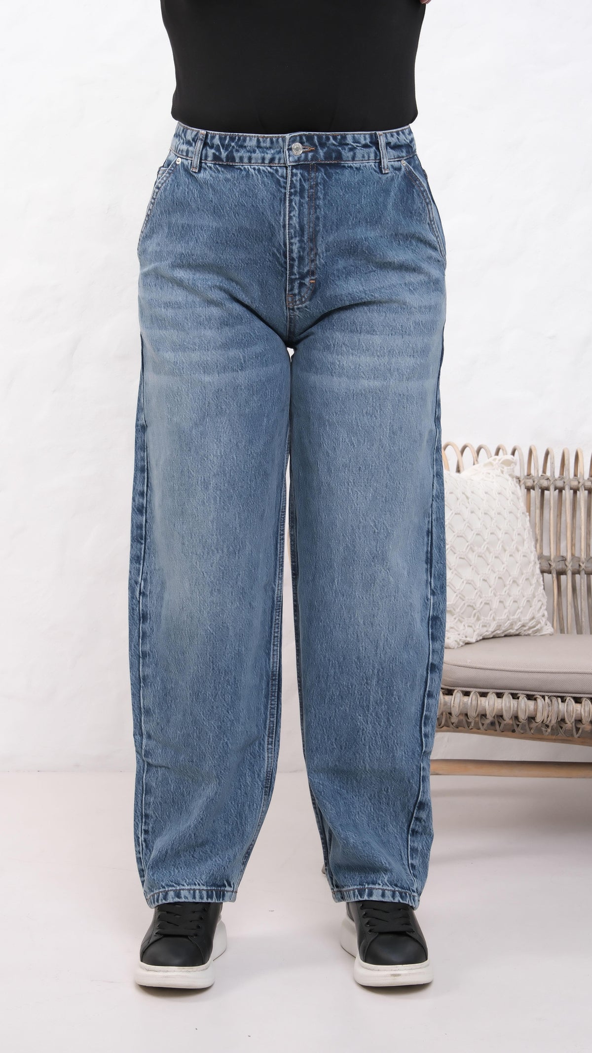 High Waist Plus Size Dark Blue Jean Pants