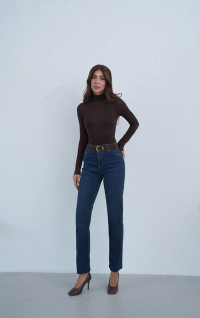 Yüksek Bel Paça Kesik Kemer Detaylı Kadın Dark Blue Tint Jean Pantolon