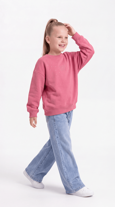 SWEAT 7-10 YAŞ DİYAGONEL ÜÇİP LR-9106 - K.Pembe