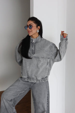 Hanorac unisex cu fermoar la guler