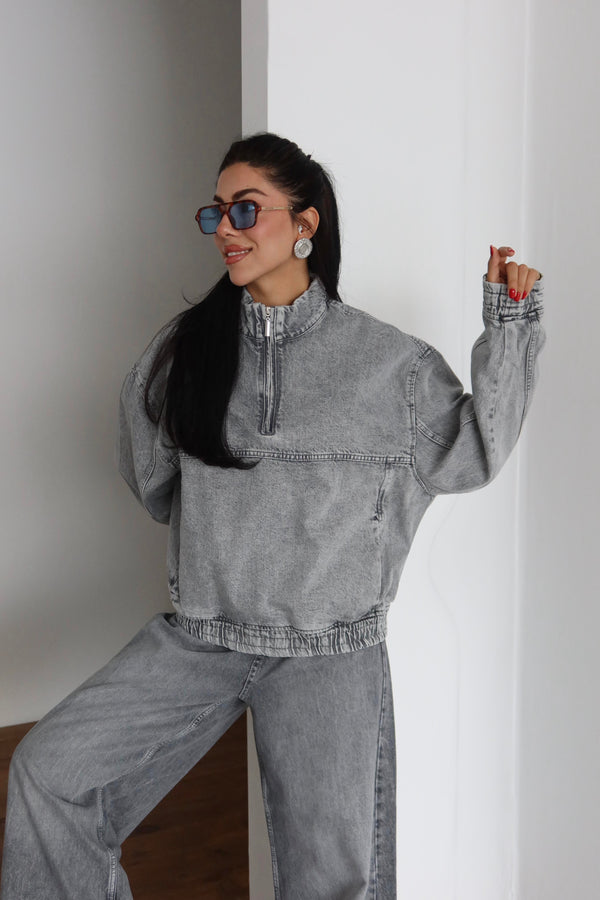 Hanorac unisex cu fermoar la guler