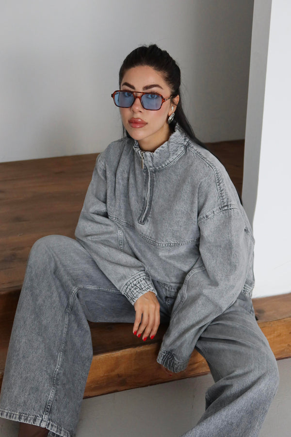 Hanorac unisex cu fermoar la guler