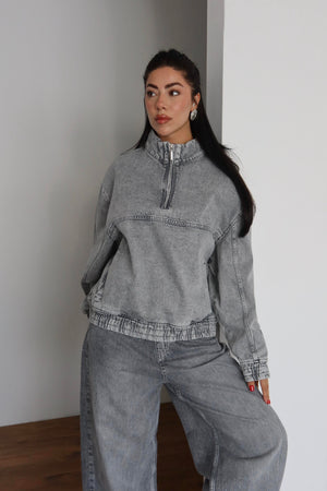 Hanorac unisex cu fermoar la guler