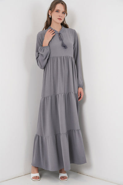 Rochie T1627 cu guler și decorații - Gri