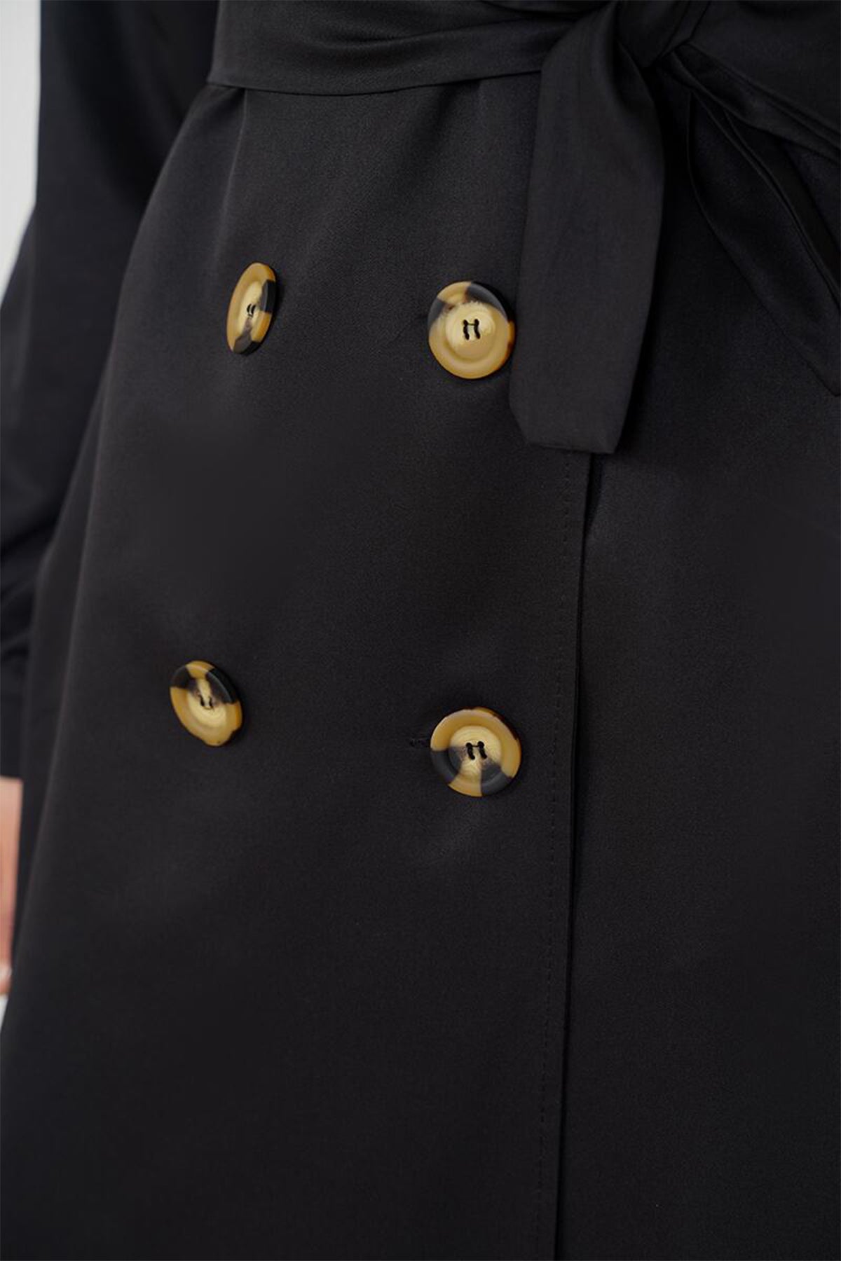 Trench Hijab cu două rânduri de nasturi T5853 - Negru