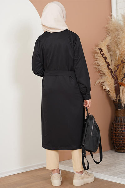 Trench Hijab cu două rânduri de nasturi T5853 - Negru