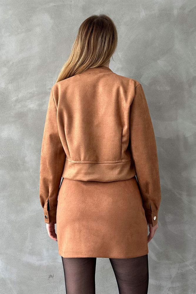 Suede Crop Top Jacket - Tan
