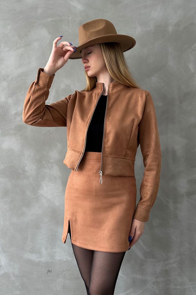 Suede Crop Top Jacket - Tan
