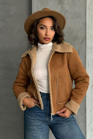 Süet Peluş Toptan Mont - Taba Taba