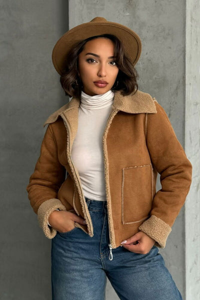 Suede Plush Wholesale Coat - Tan Tan