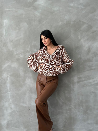 Leopar Bskılı Pejuş Toptan Mont - Taba Zebra