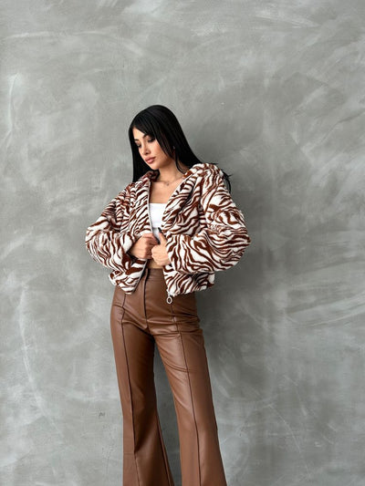 Leopar Bskılı Pejuş Toptan Mont - Taba Zebra