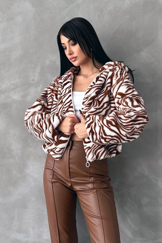 Leopar Bskılı Pejuş Toptan Mont - Taba Zebra