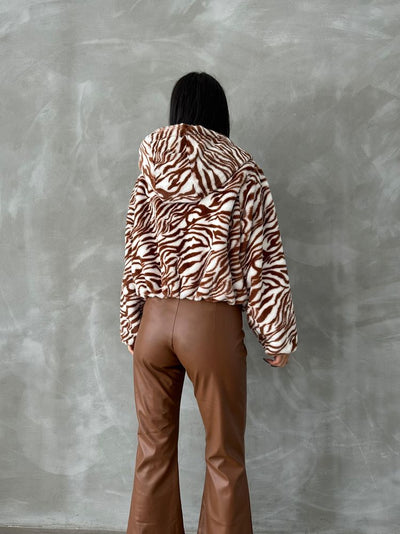 Leopar Bskılı Pejuş Toptan Mont - Taba Zebra