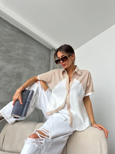 Topshow Stone Stripe Detailed Drop Shoulder Wholesale Shirt