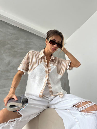 Topshow Stone Stripe Detailed Drop Shoulder Wholesale Shirt
