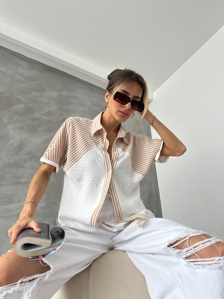 Topshow Stone Stripe Detailed Drop Shoulder Wholesale Shirt