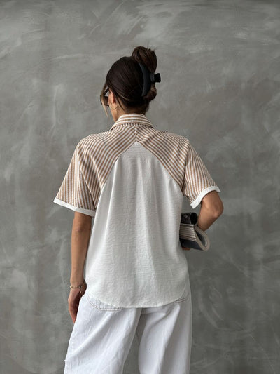 Topshow Stone Stripe Detailed Drop Shoulder Wholesale Shirt