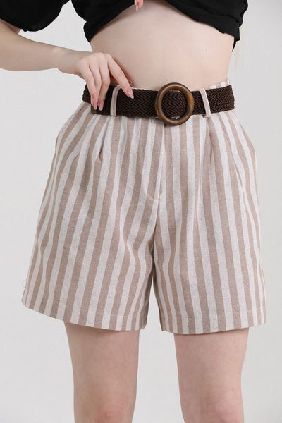 Pantaloni scurți din in cu dungi și curea Topshow Stone, en-gros