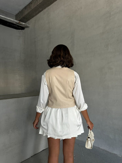 Buttoned Leather Wholesale Vest - Stone