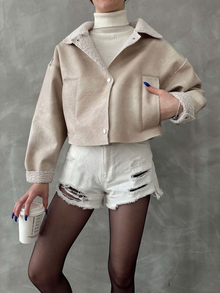 Wholesale Fur Collar Nubuck Jacket - Stone