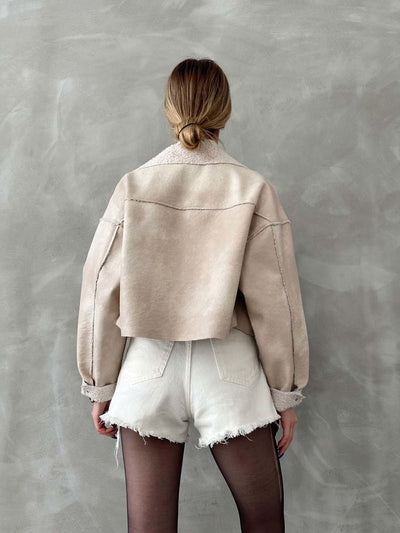Wholesale Fur Collar Nubuck Jacket - Stone