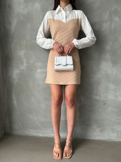 Arm and Upper Chest Poplin Knee-Length Wholesale Dress - Stone