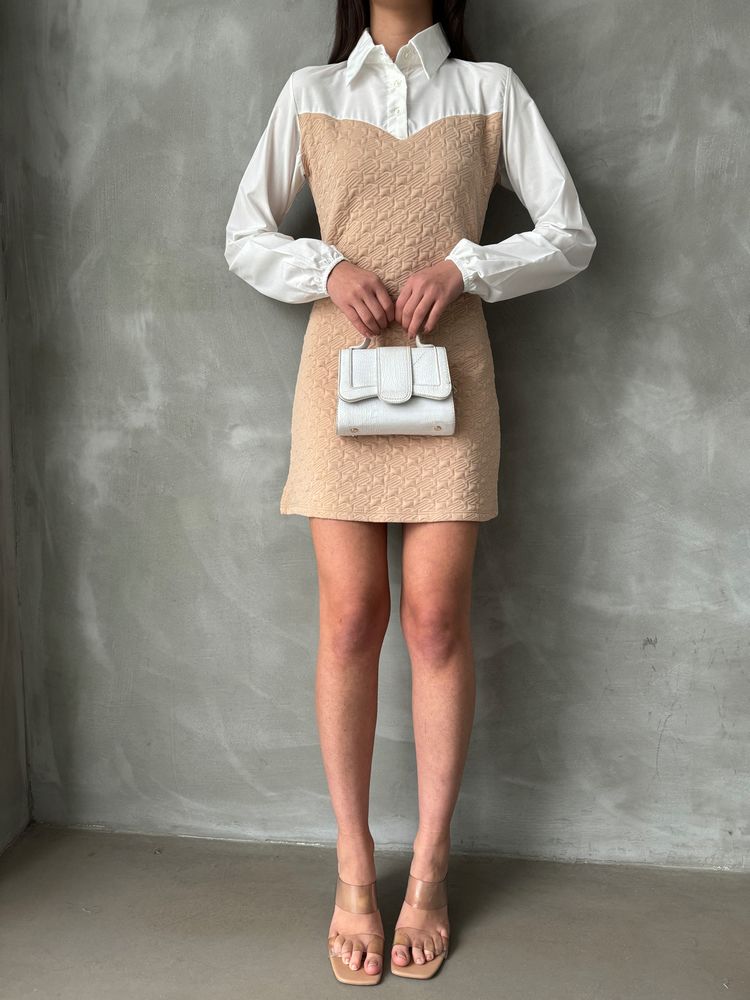 Arm and Upper Chest Poplin Knee-Length Wholesale Dress - Stone