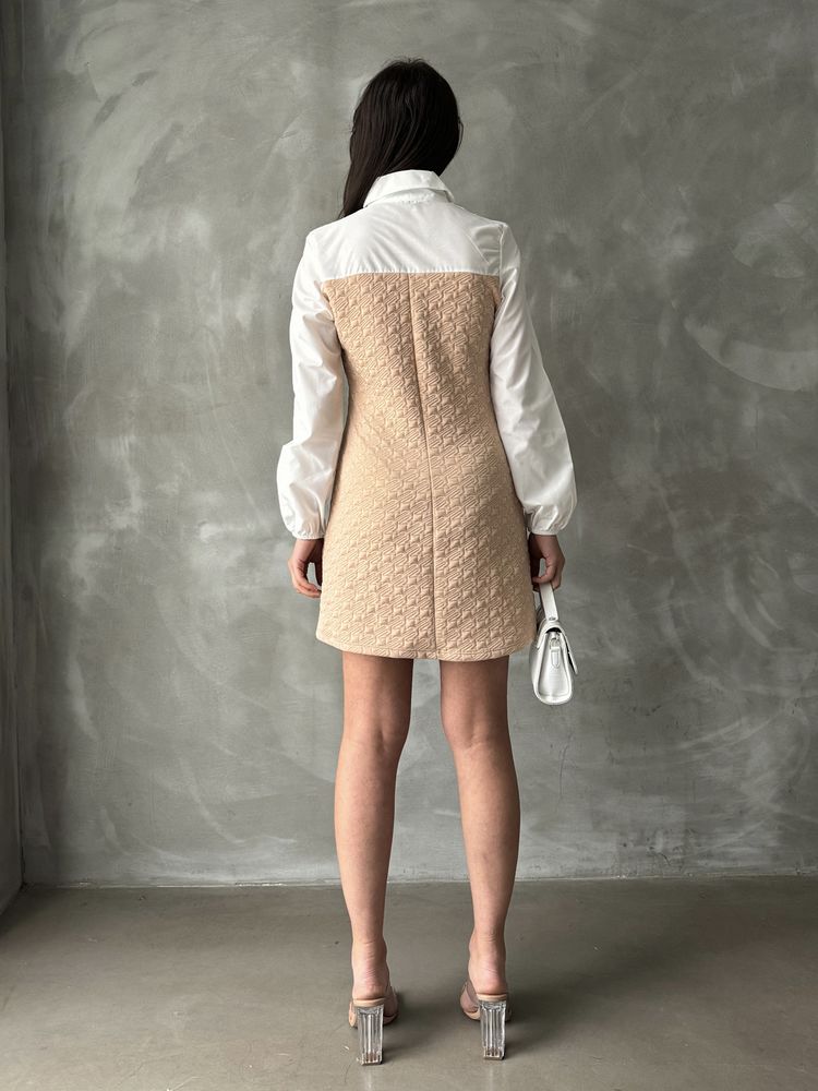 Arm and Upper Chest Poplin Knee-Length Wholesale Dress - Stone