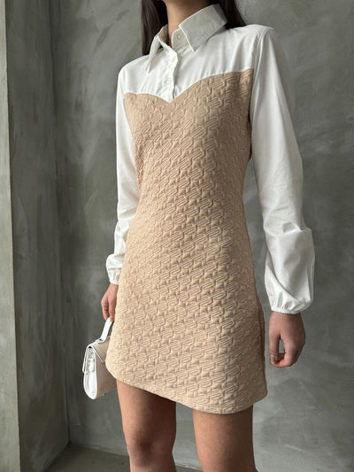 Arm and Upper Chest Poplin Knee-Length Wholesale Dress - Stone