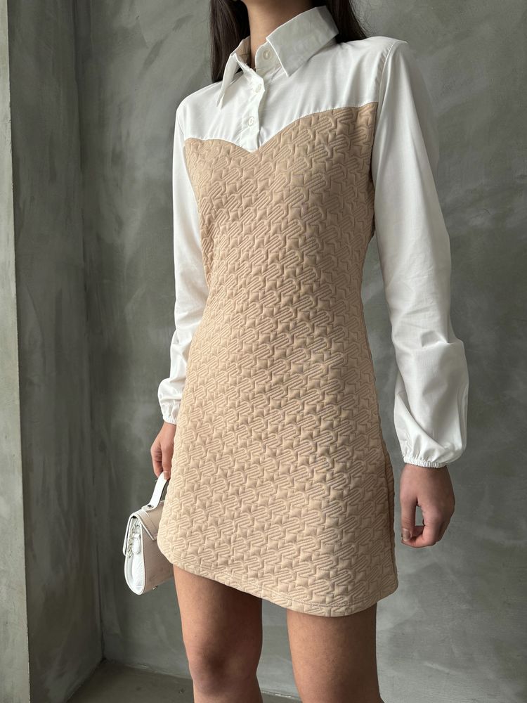 Arm and Upper Chest Poplin Knee-Length Wholesale Dress - Stone