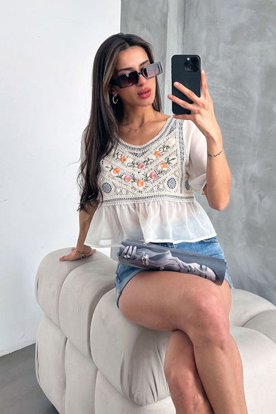 Topshow Stone Grey Embroidered Wholesale Blouse