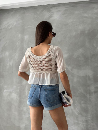 Topshow Stone Grey Embroidered Wholesale Blouse