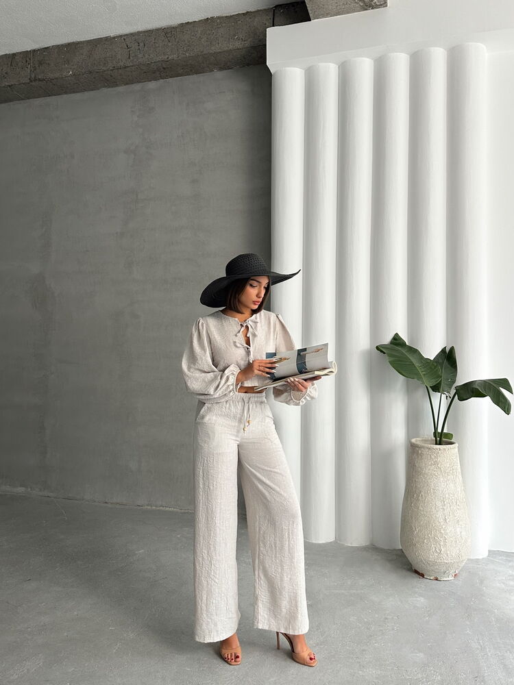 Sim Striped Front Tie Wholesale Blouse - Stone Silver