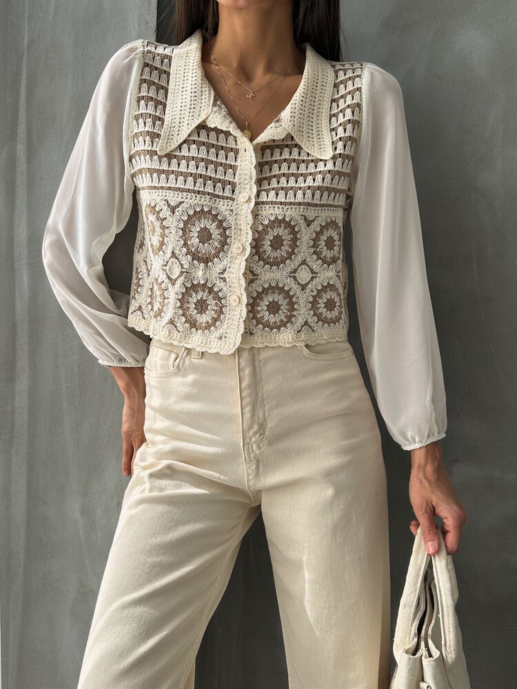 Floral Pattern Short Wholesale Cardigan | F0025 - Stone Coffee
