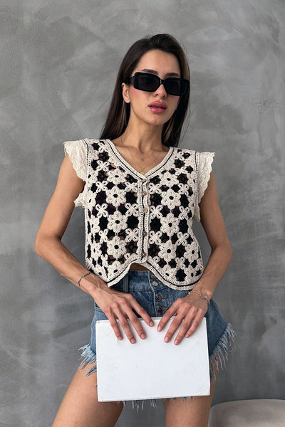 Topshow Stone Black Buttoned Wholesale Vest
