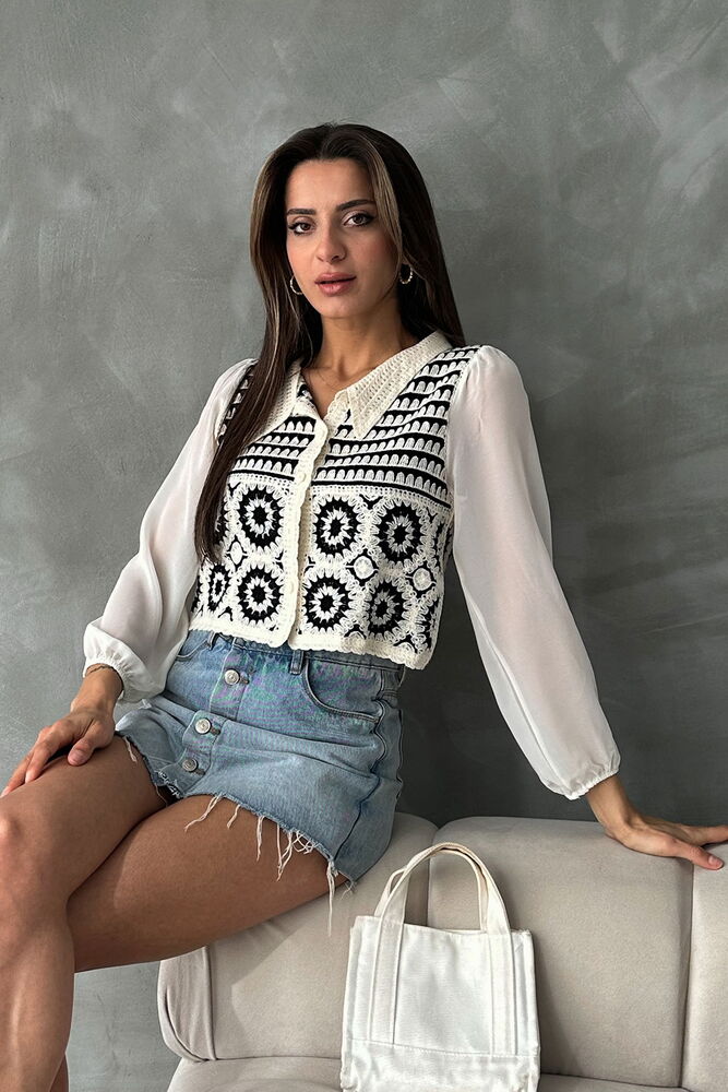 Floral Print Short Wholesale Cardigan | F0025 - Stone Black