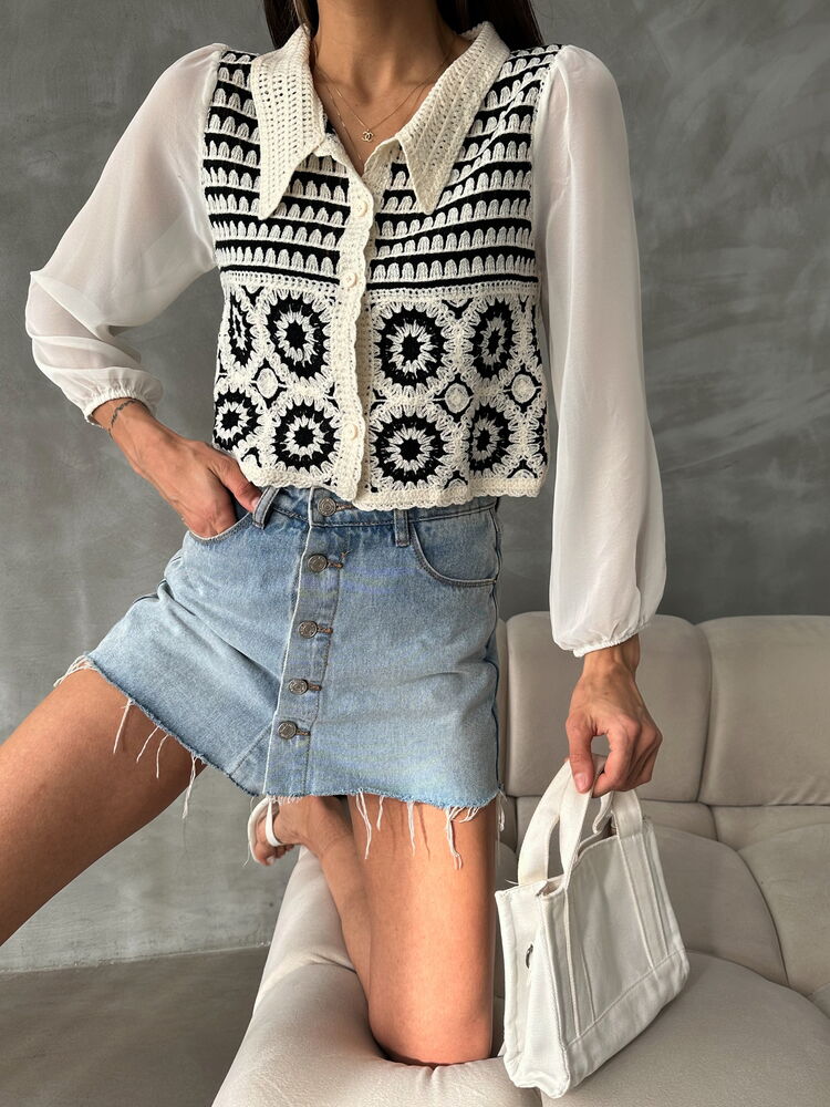 Floral Print Short Wholesale Cardigan | F0025 - Stone Black