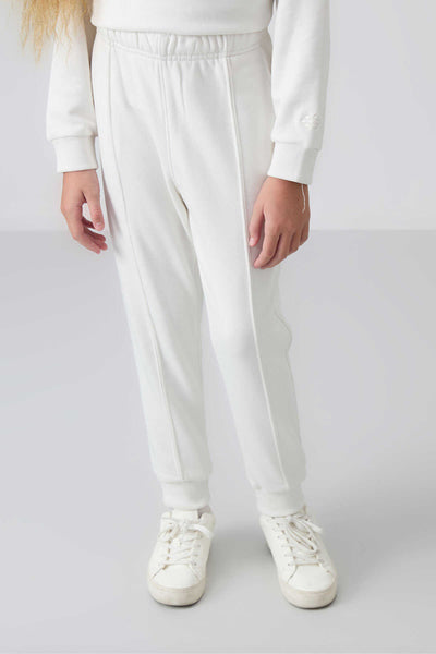 Tommylife Toptan 3-9 Yaş O Yaka Oversize Kız Çocuk Eşofman Takımı 75145 Ekru