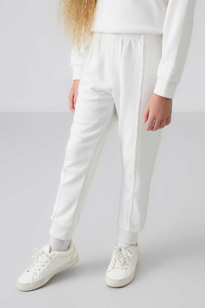 Tommylife Toptan 3-9 Yaş O Yaka Oversize Kız Çocuk Eşofman Takımı 75145 Ekru