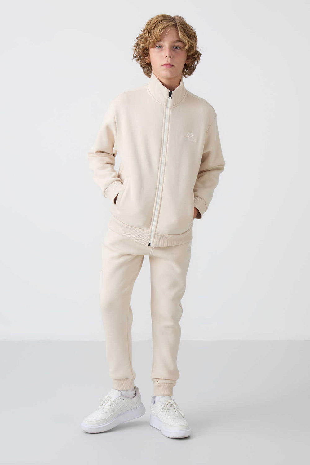 Tommylife Toptan 7-15 Yaş Dik Yaka Erkek Çocuk Eşofman Takımı 11256 Bej