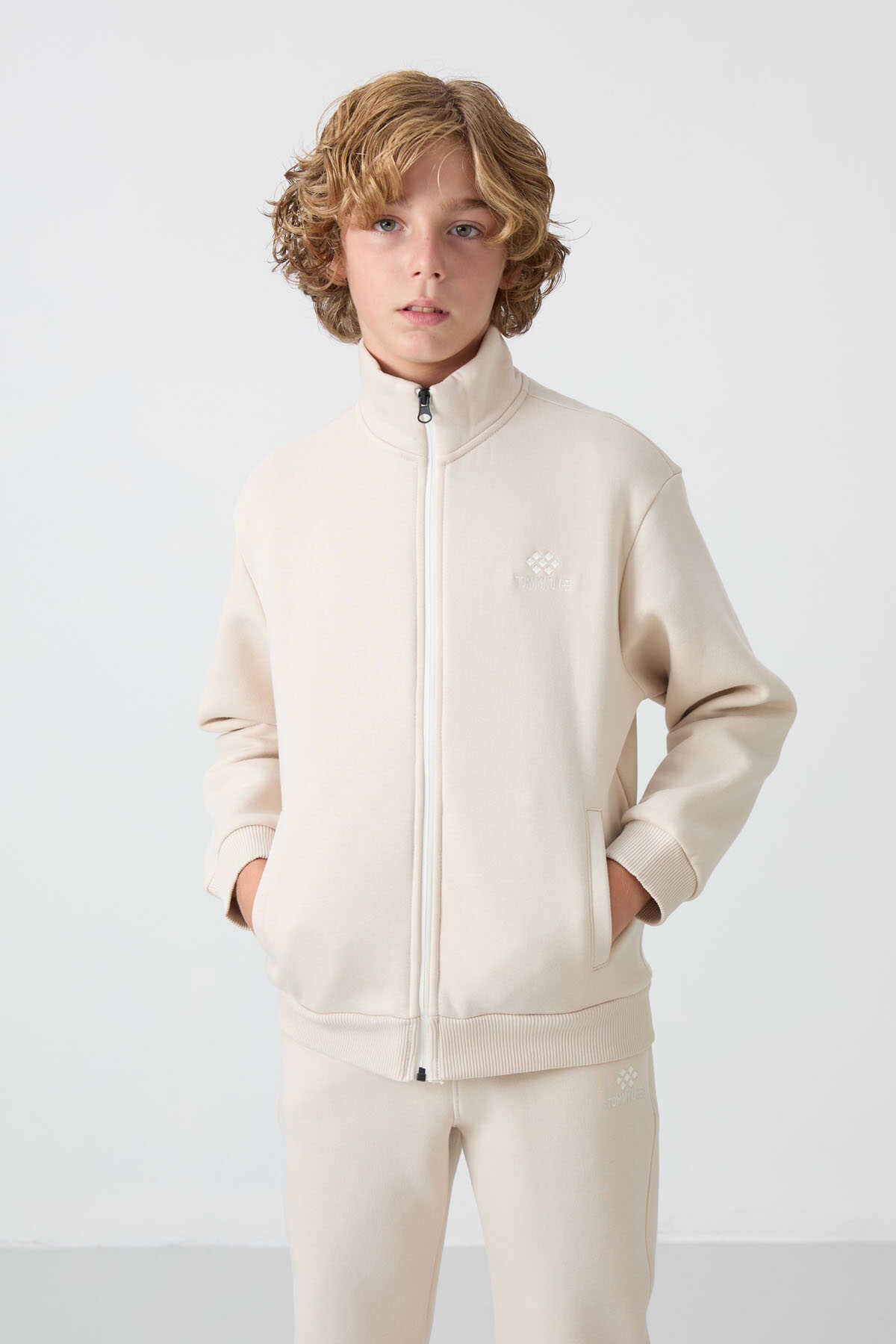 Tommylife Toptan 7-15 Yaş Dik Yaka Erkek Çocuk Eşofman Takımı 11256 Bej