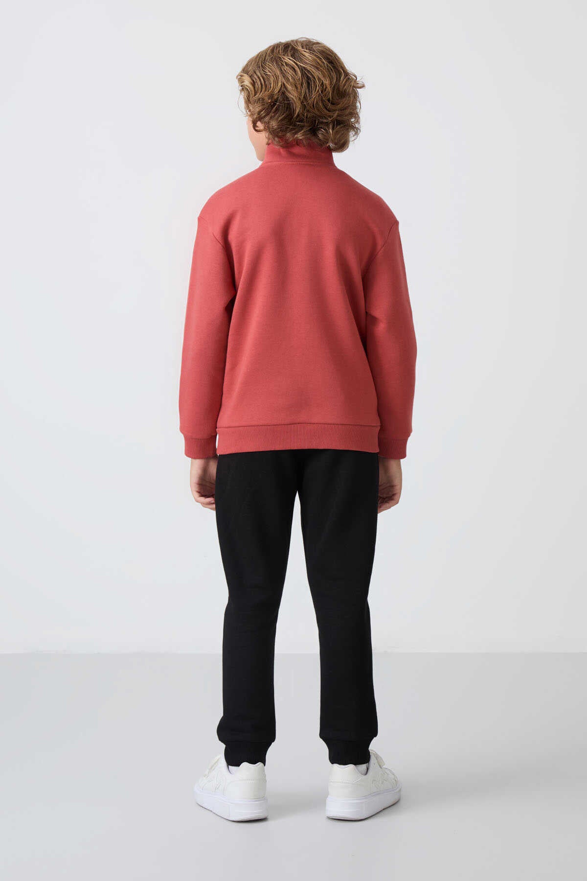 Tommylife Toptan 7-15 Yaş Dik Yaka Erkek Çocuk Eşofman Takımı 11256 Kiremit - Siyah