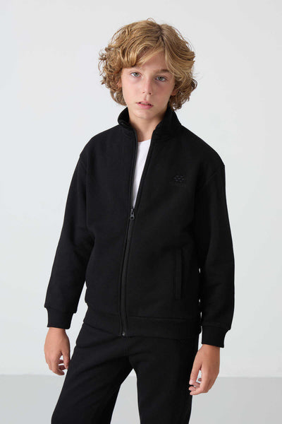 Tommylife Toptan 7-15 Yaş Dik Yaka Erkek Çocuk Eşofman Takımı 11256 Siyah